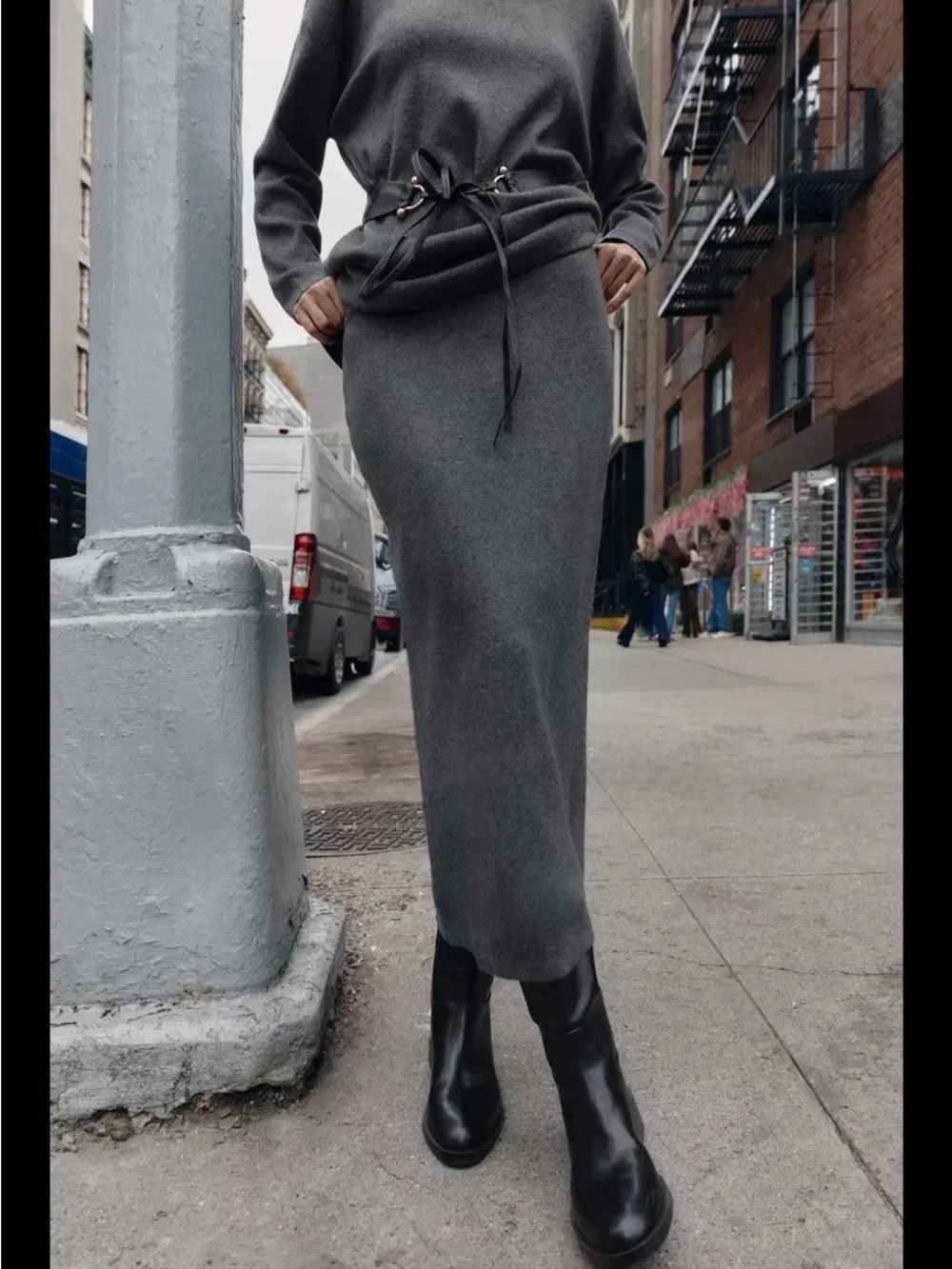 Zara soft touch plain knit midi skirt gray marl 5755/150/803